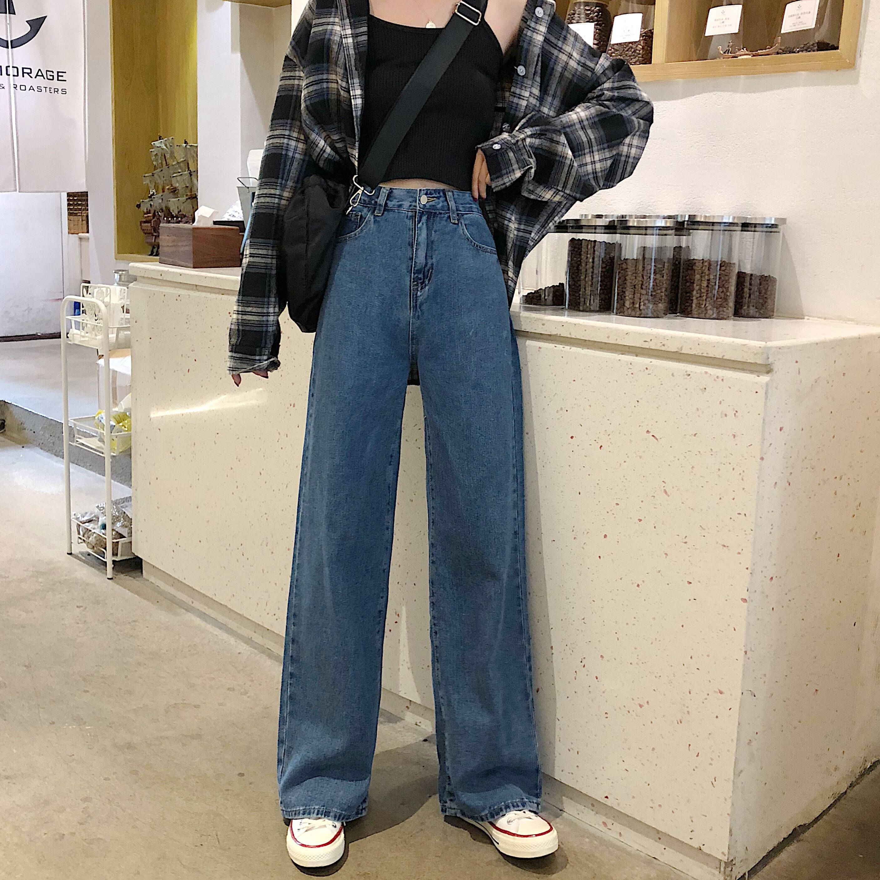 High Waist Jeans Women's Autumn 2022 New Large Size Loose Wide Leg Pants for Plump Girls Slimming Drape Mop Straight Pants