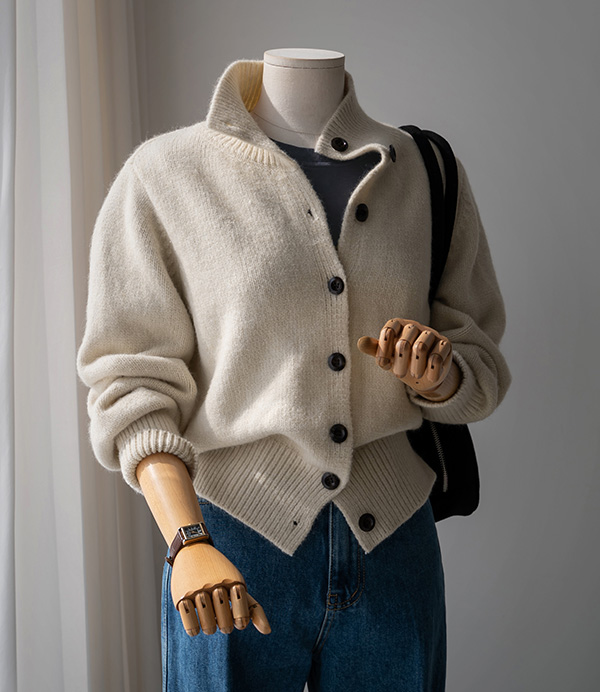 soft high neck wool cardigan