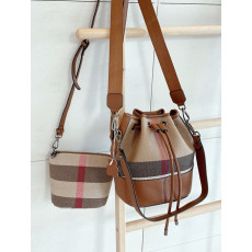 Cowhide Combination Check Bucket Shoulder Cross Bag