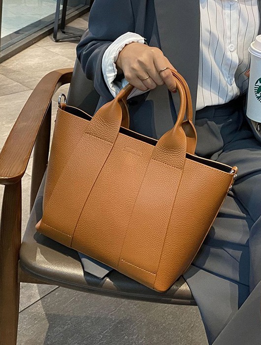 Natural cowhide two-line suit daily tote shoulder bag