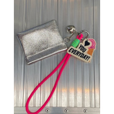 Cowhide heart wallet keyring